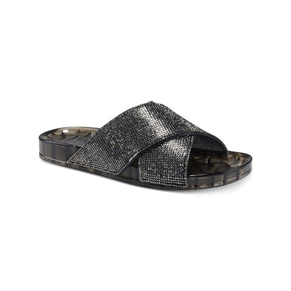 NWT INC Womens Gray Pool Rhinestone Viraa Almond Toe Slip On Slide Sandals 7 M